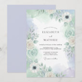 Invitation Mariage Botanique Brumeux Vert Menthe (Devant / Derrière)
