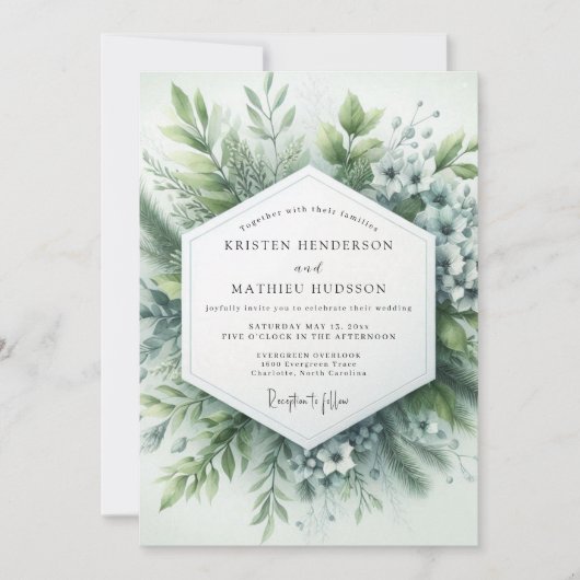 Invitation Mariage botanique brumeux vert sauge (Devant)
