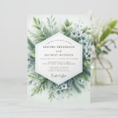 Invitation Mariage botanique brumeux vert sauge (Debout devant)