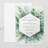 Invitation Mariage botanique brumeux vert sauge (Devant / Derrière)