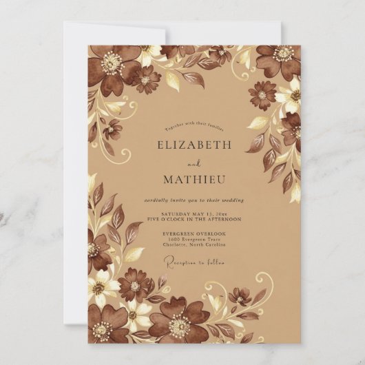 Invitation Mariage Botanique Brun Clair (Devant)