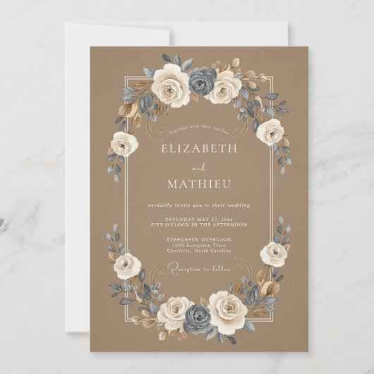 Invitation Mariage Botanique Brun Poli (Devant)