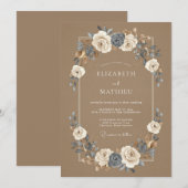 Invitation Mariage Botanique Brun Poli (Devant / Derrière)