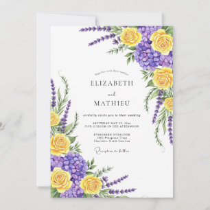 Invitation Mariage botanique capricieux jaune et violet