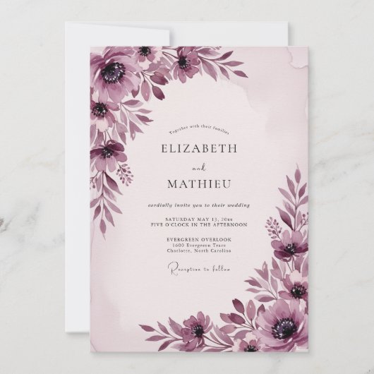 Invitation Mariage Botanique Captivant au Plum (Devant)