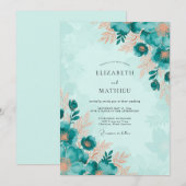 Invitation Mariage Botanique Captivant Sarcelle (Devant / Derrière)