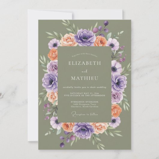 Invitation Mariage Botanique Captivant Vert Sauge (Devant)