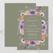 Invitation Mariage Botanique Captivant Vert Sauge (Devant / Derrière)