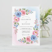 Invitation Mariage Botanique Céleste et Rose (Debout devant)