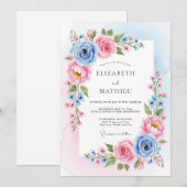 Invitation Mariage Botanique Céleste et Rose (Devant / Derrière)