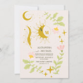 Invitation Mariage Botanique Céleste Vintage Monogramme (Devant)