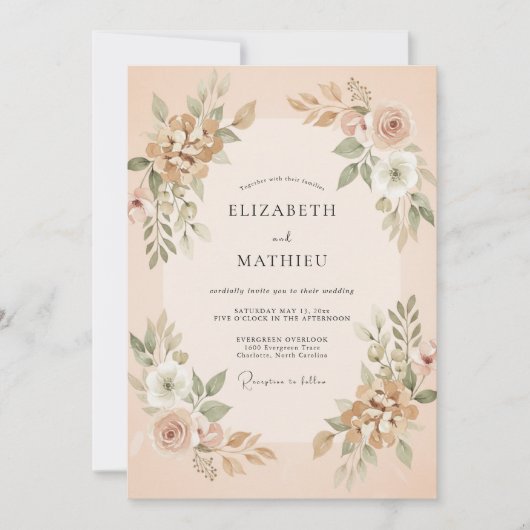 Invitation Mariage Botanique Champagne Blush (Devant)