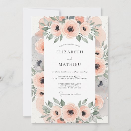 Invitation Mariage Botanique Charmant aux Pêches (Devant)