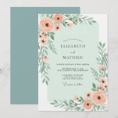 Invitation Mariage Botanique Charmant Vert Menthe (Devant / Derrière)