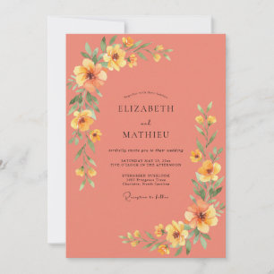 Invitation Mariage Botanique Chaud Doré Corail