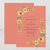 Invitation Mariage Botanique Chaud Doré Corail (Devant / Derrière)