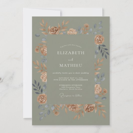 Invitation Mariage Botanique Chaud Vert Mousse (Devant)