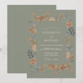 Invitation Mariage Botanique Chaud Vert Mousse (Devant / Derrière)