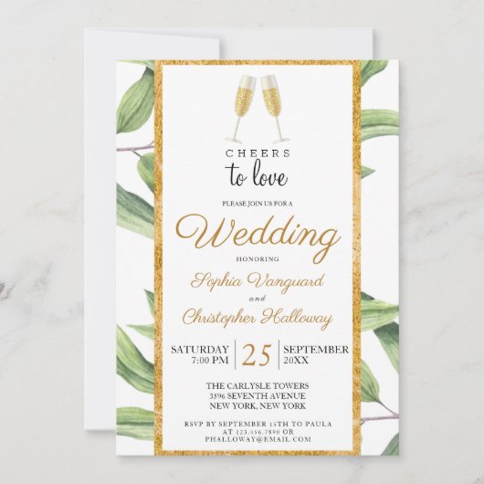 Invitation Mariage botanique Chic Champagne (Devant)