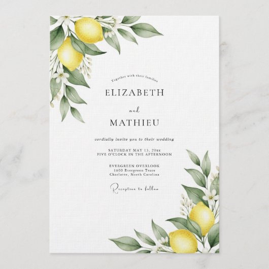 Invitation Mariage Botanique Citron Jaune (Devant)