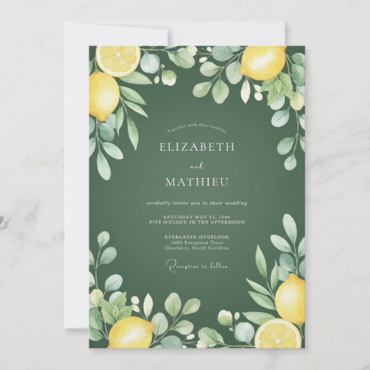 Invitation Mariage Botanique Citron Vert Olive (Devant)