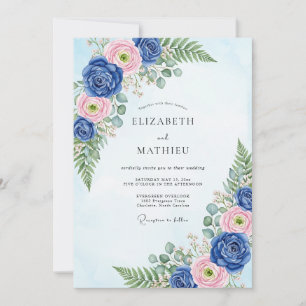 Invitation Mariage Botanique Classique Bleu Marine