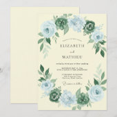 Invitation Mariage Botanique Classique Vert Émeraude (Devant / Derrière)