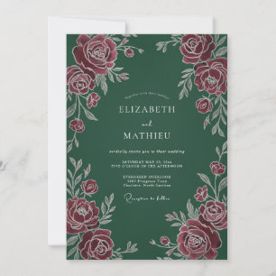 Invitation Mariage Botanique Classique Vert Foncé