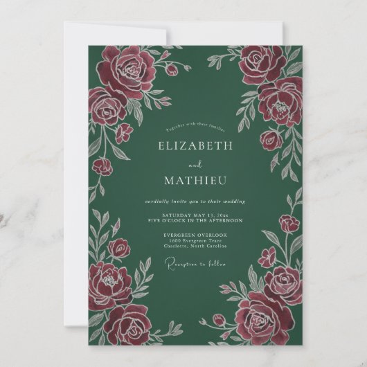 Invitation Mariage Botanique Classique Vert Foncé (Devant)
