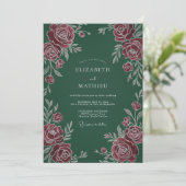Invitation Mariage Botanique Classique Vert Foncé (Debout devant)