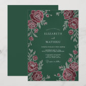 Invitation Mariage Botanique Classique Vert Foncé (Devant / Derrière)
