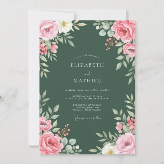 Invitation Mariage Botanique Classique Vert Forêt (Devant)