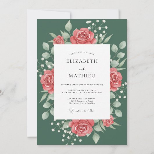 Invitation Mariage Botanique Classique Vert Pin (Devant)