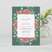 Invitation Mariage Botanique Classique Vert Pin (Debout devant)