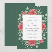 Invitation Mariage Botanique Classique Vert Pin (Devant / Derrière)