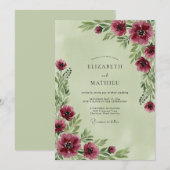 Invitation Mariage Botanique Classique Vert Sauge (Devant / Derrière)