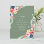 Invitation Mariage Botanique Coloré Sage (Debout devant)