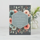 Invitation Mariage Botanique Corail Ardoise (Debout devant)
