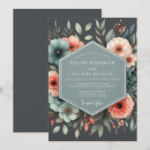 Invitation Mariage Botanique Corail Ardoise (Devant / Derrière)