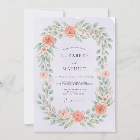 Invitation Mariage Botanique Corail Douce (Devant)