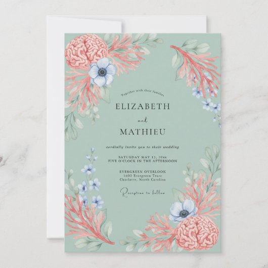 Invitation Mariage Botanique Corail Doux (Devant)