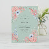 Invitation Mariage Botanique Corail Doux (Debout devant)