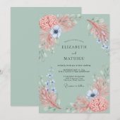 Invitation Mariage Botanique Corail Doux (Devant / Derrière)