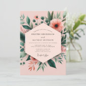 Invitation Mariage botanique corail fantaisie (Debout devant)