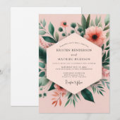 Invitation Mariage botanique corail fantaisie (Devant / Derrière)