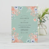 Invitation Mariage Botanique Corail Pêche Romantique (Debout devant)