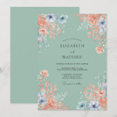 Invitation Mariage Botanique Corail Pêche Romantique (Devant / Derrière)