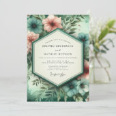 Invitation Mariage Botanique Corail Sarcelle Romantique (Debout devant)