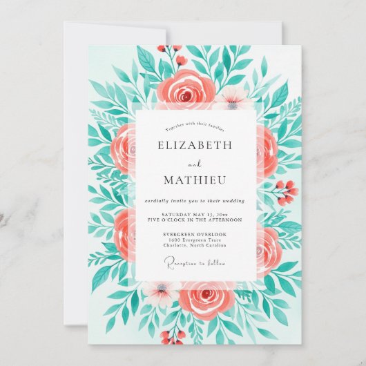 Invitation Mariage Botanique Coral Bloom (Devant)
