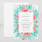 Invitation Mariage Botanique Coral Bloom (Devant / Derrière)